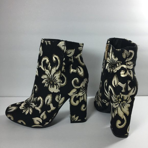 BAMBOO Namaste-05M Black & Gold Floral Women's Ankle Bootie Boots Size 6.5 - Picture 4 of 7